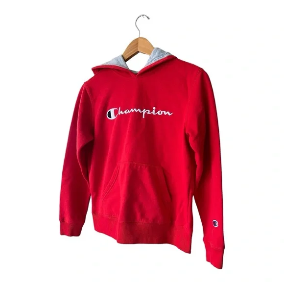 Champion Boys Classic Script Logo Hoodie Red Size Large - Picture 2 of 5
